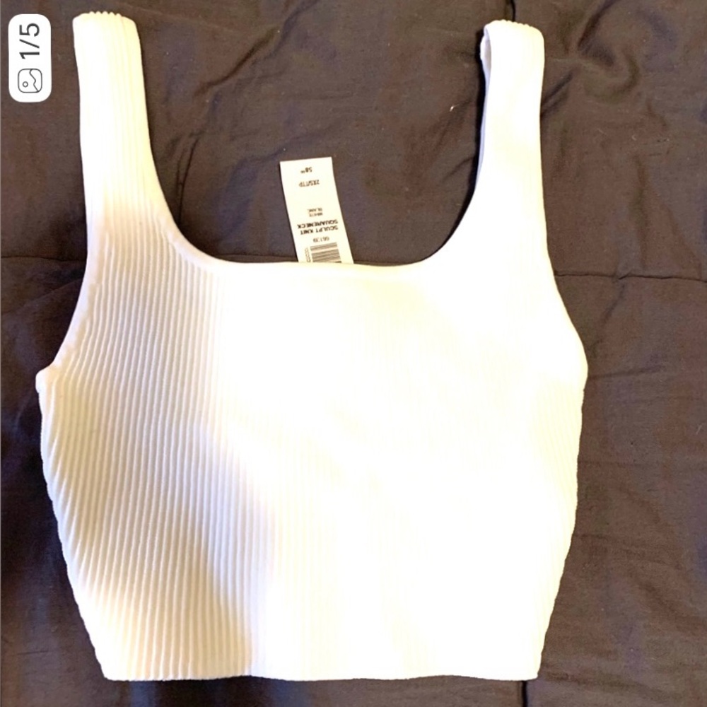 Aritzia White Sculpt Knit Square Neck crop tank Top